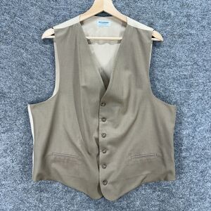 Unbranded Suit Vest Men 44 Beige Button Up V-Neck Sleeveless Pockets Regular